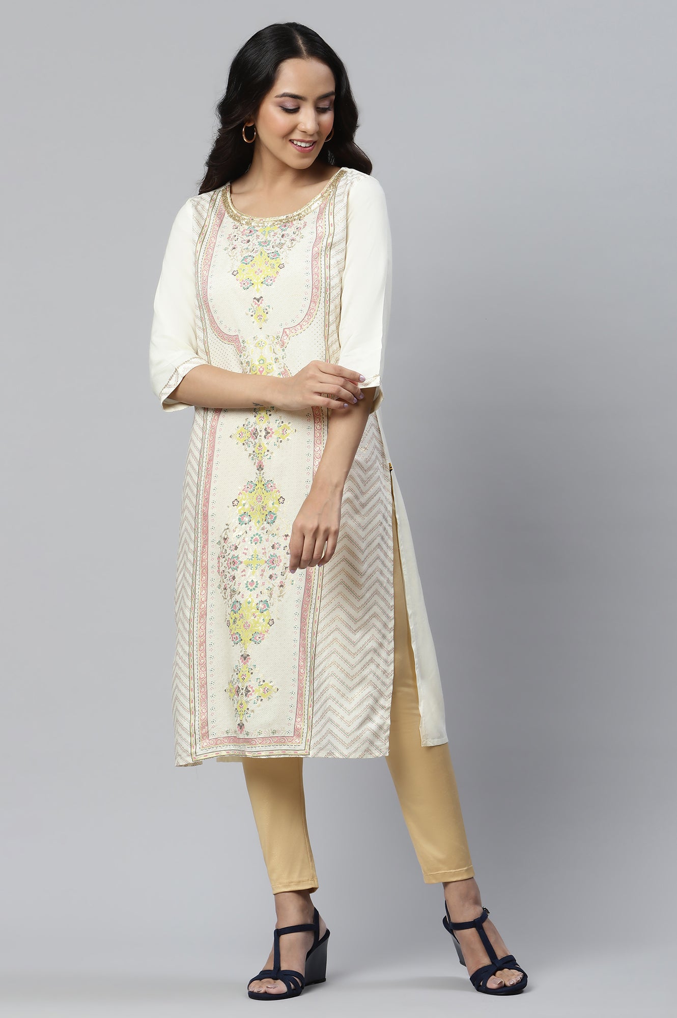 White Printes Ethnic kurta