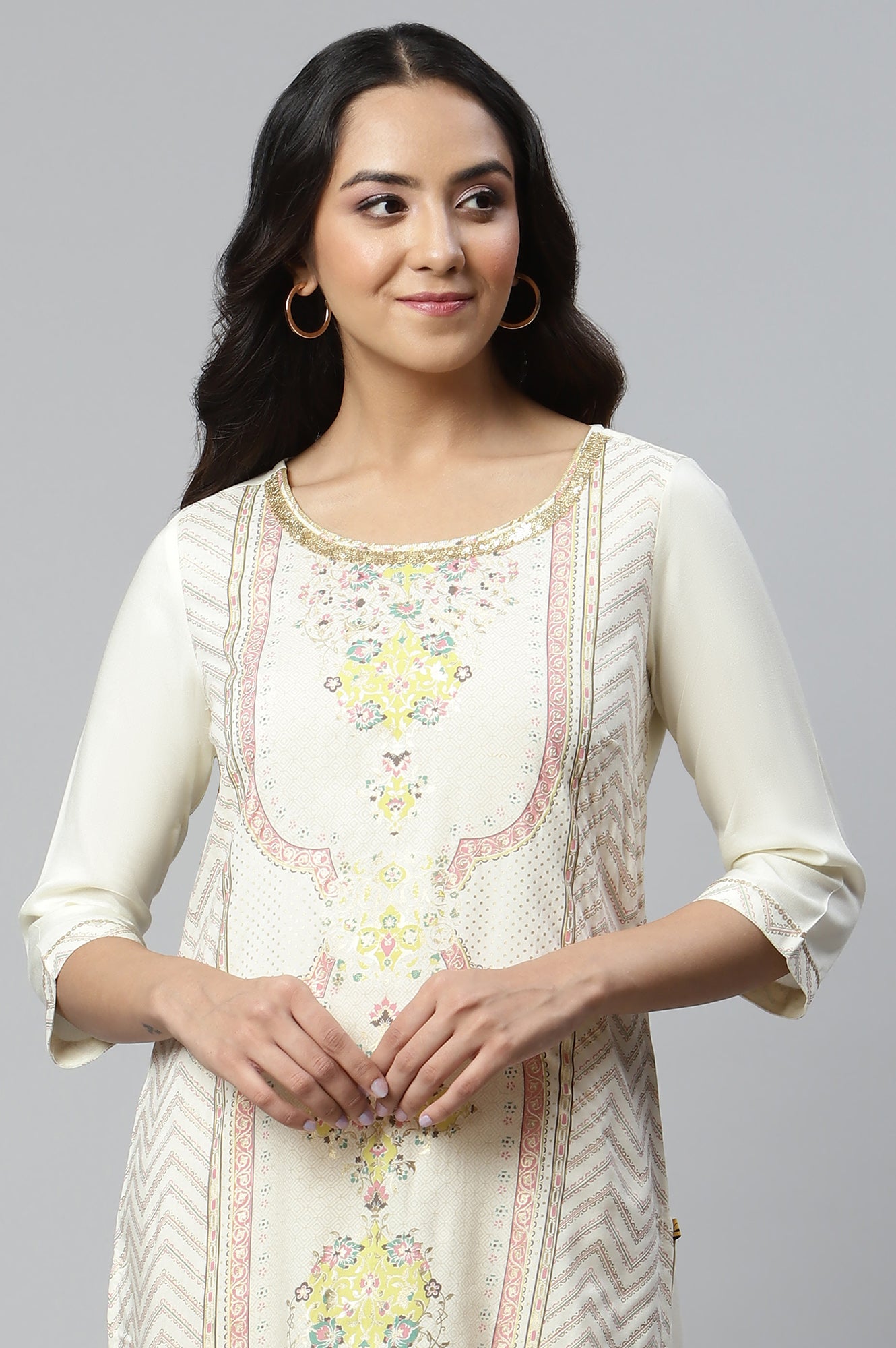 White Printes Ethnic kurta