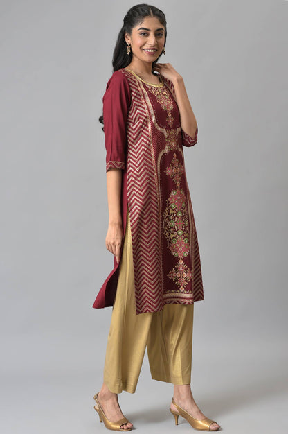 Maroon Floral Printed Sequined Ethnic LIVA kurta