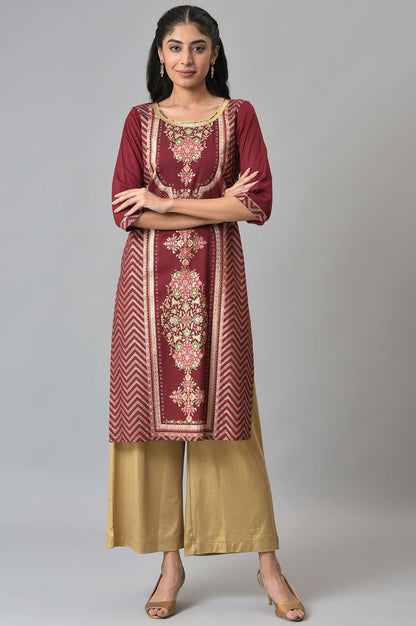 Maroon Floral Printed Sequined Ethnic LIVA kurta