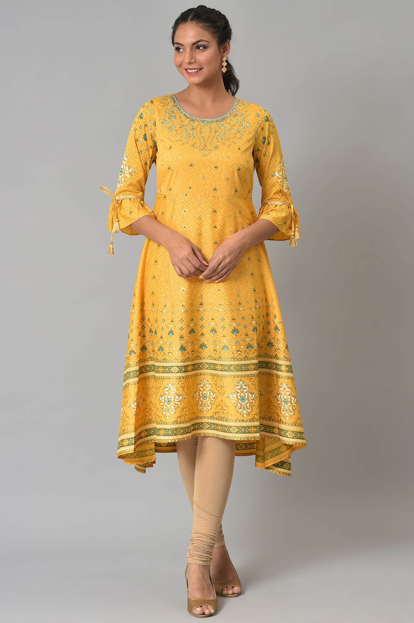 Yellow Embroidered Ethnic Kurta