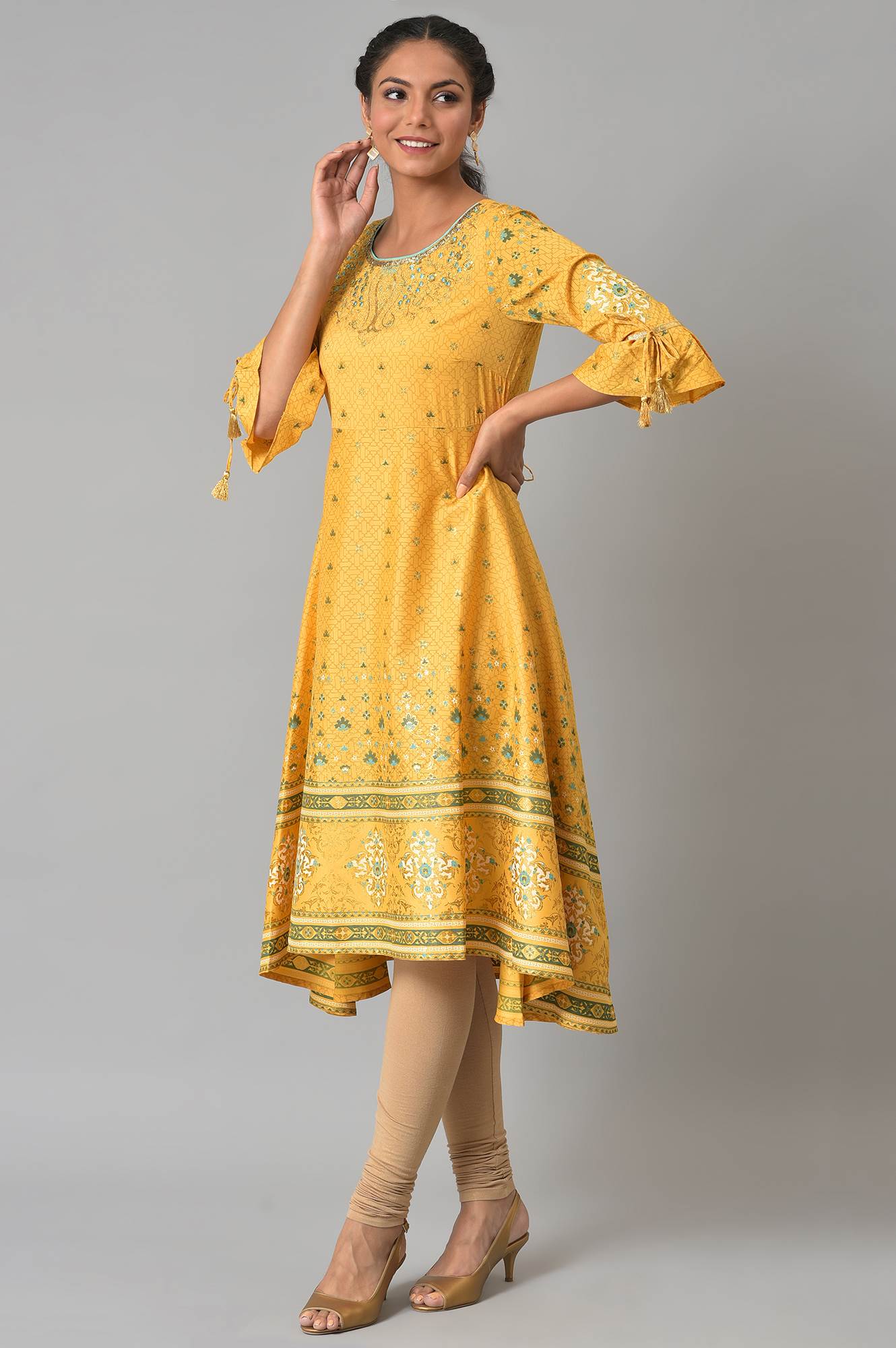 Yellow Embroidered Ethnic Kurta