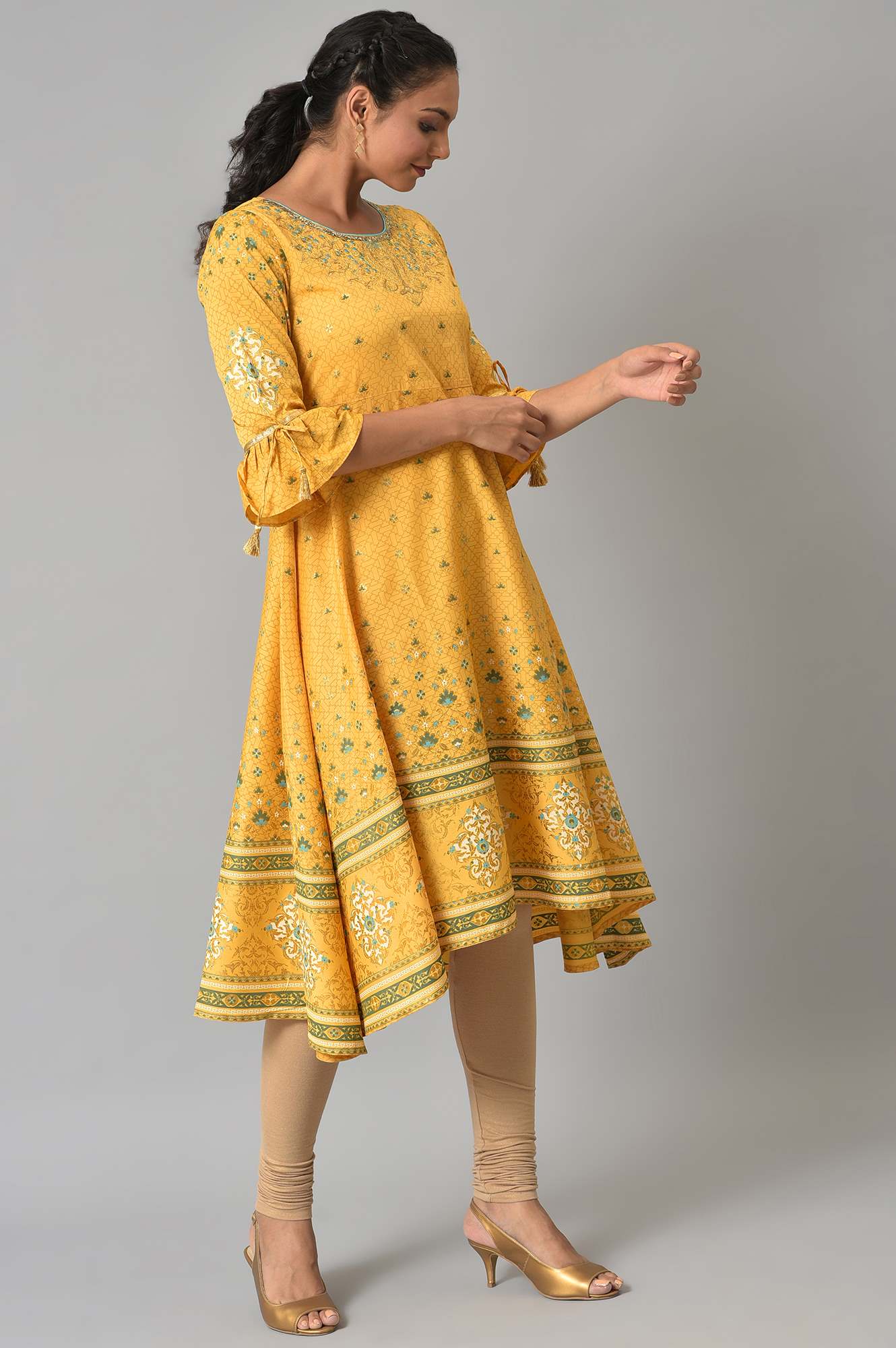 Yellow Embroidered Ethnic Kurta