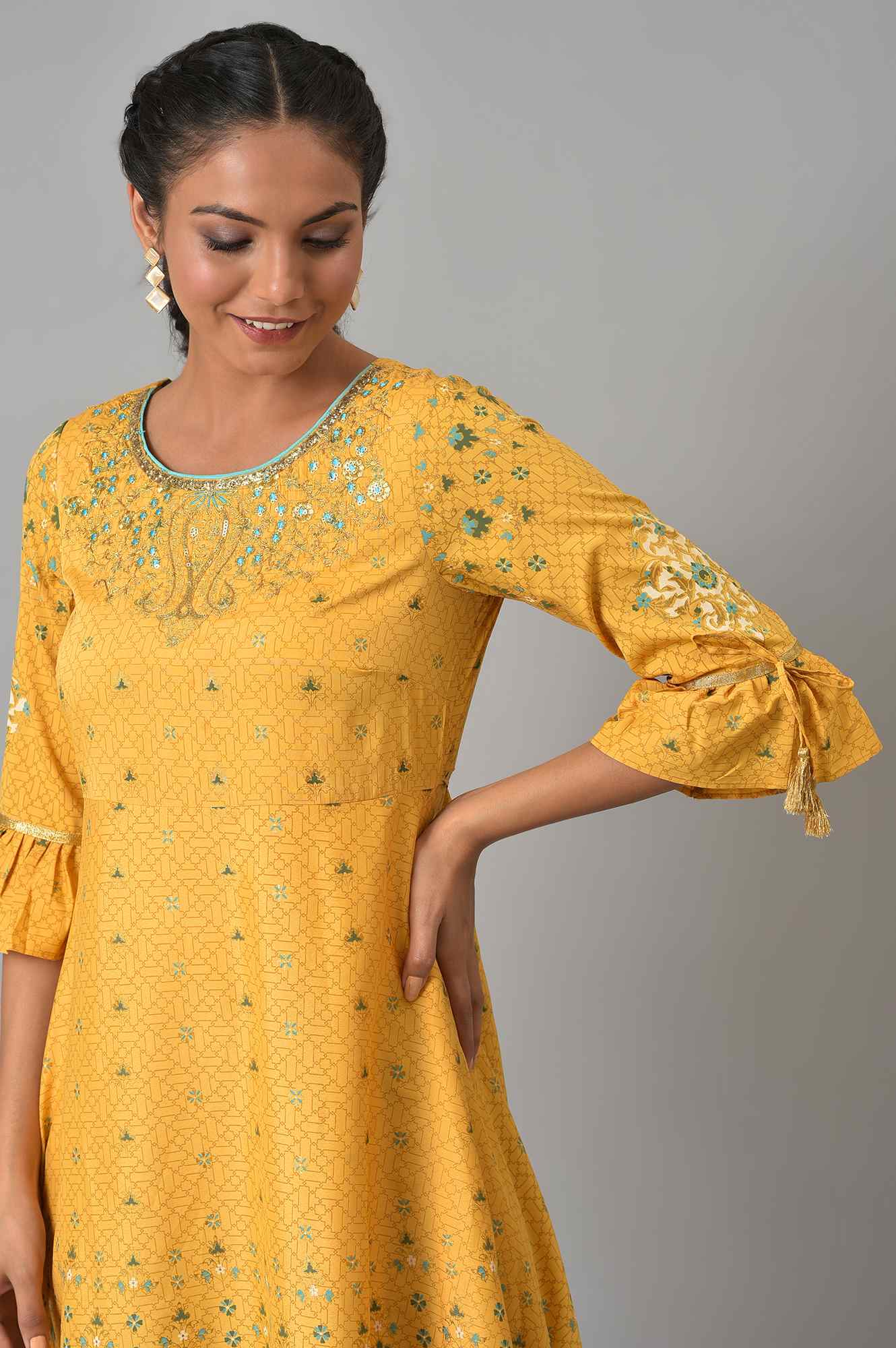 Yellow Embroidered Ethnic Kurta