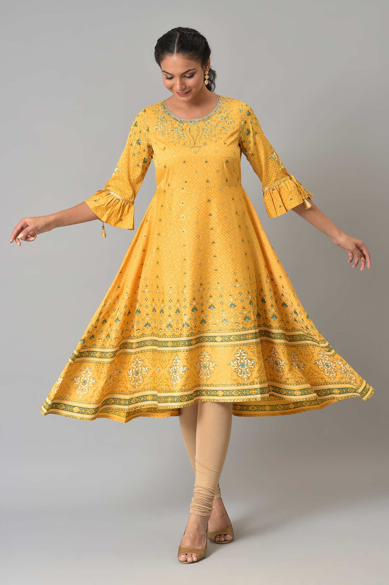 Yellow Embroidered Ethnic Kurta