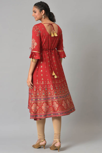 Red Embroidered Ethnic Kurta