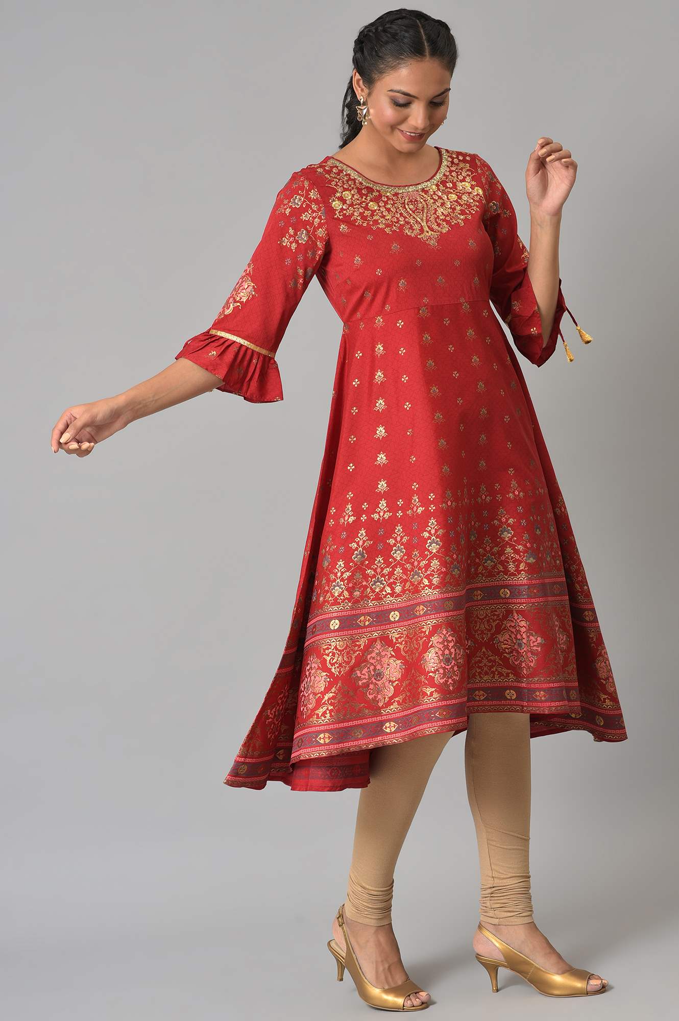 Red Embroidered Ethnic Kurta