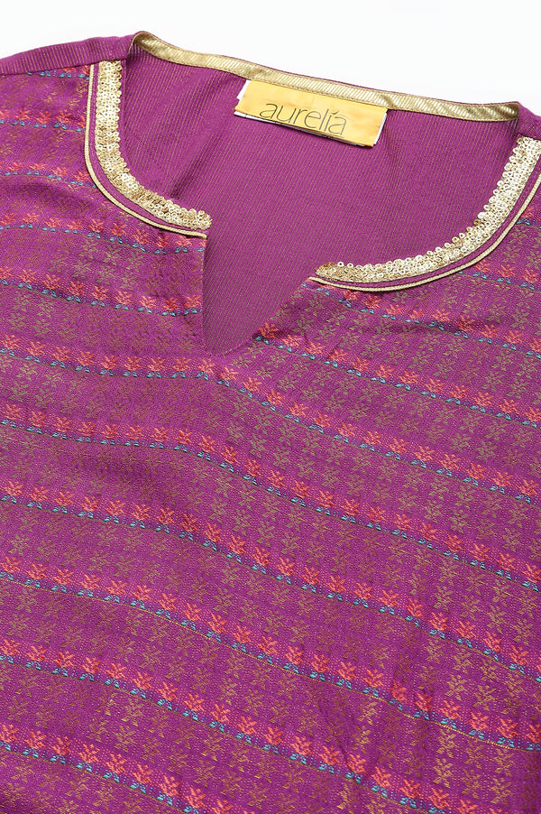 Purple Floral Printed Sequined Ethnic kurta