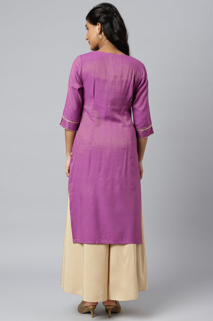 Purple Floral Printed Sequined Ethnic kurta