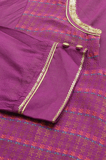 Purple Floral Printed Sequined Ethnic kurta