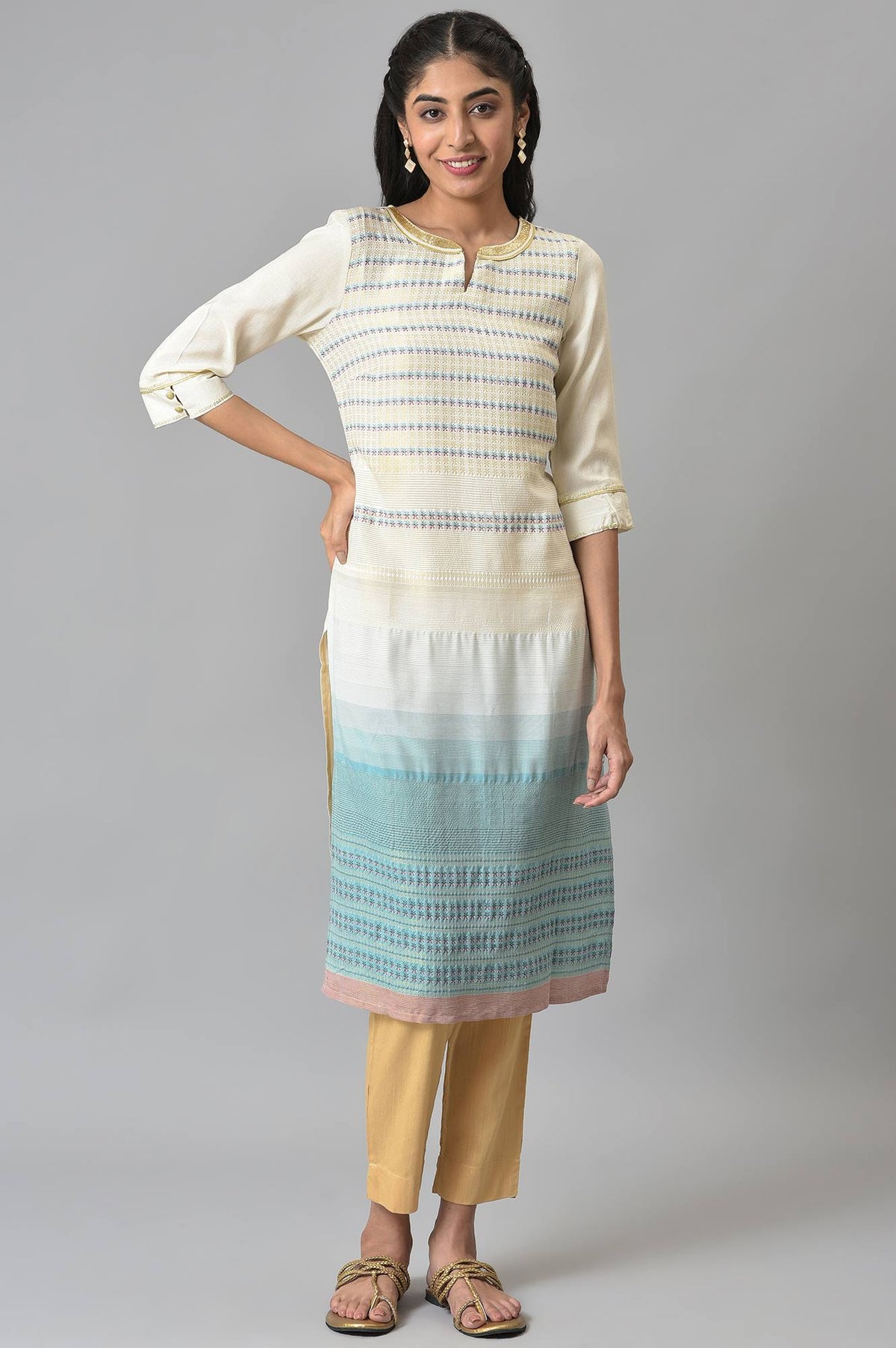 Green Floral Printed Sequined Ethnic Plus Size kurta - 3XL