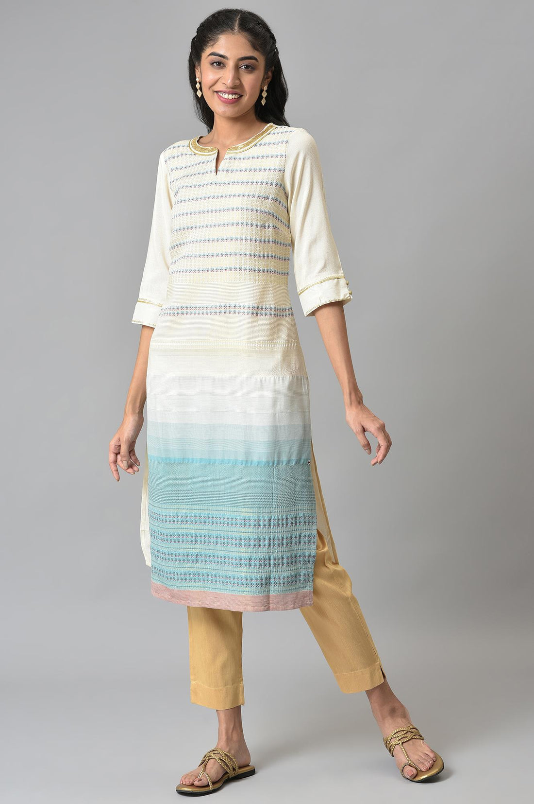 Green Floral Printed Sequined Ethnic kurta