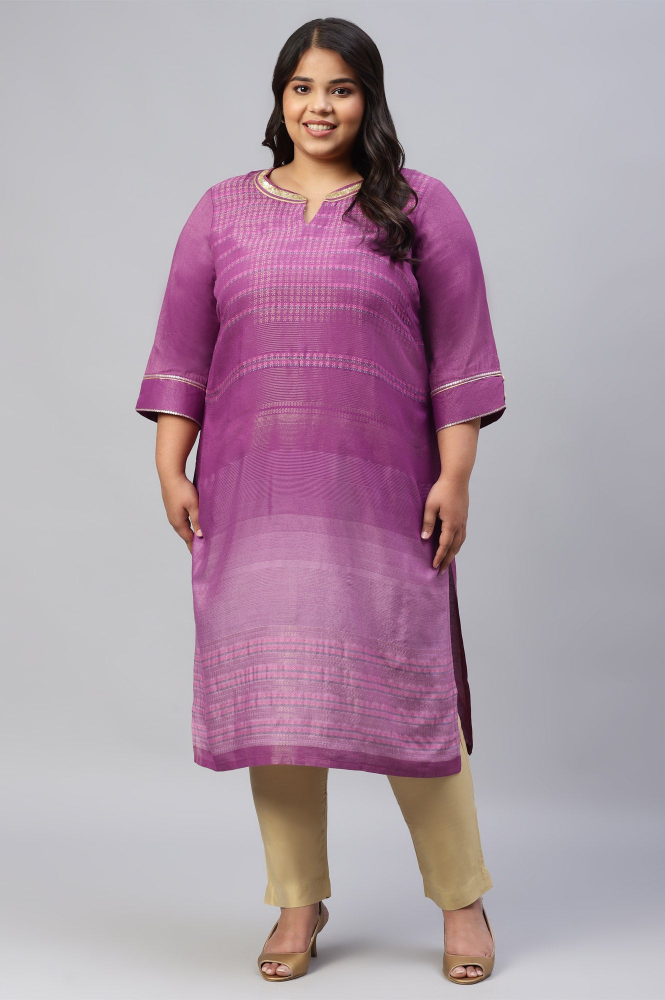 Purple Floral Printed Sequined Ethnic Plus Size kurta