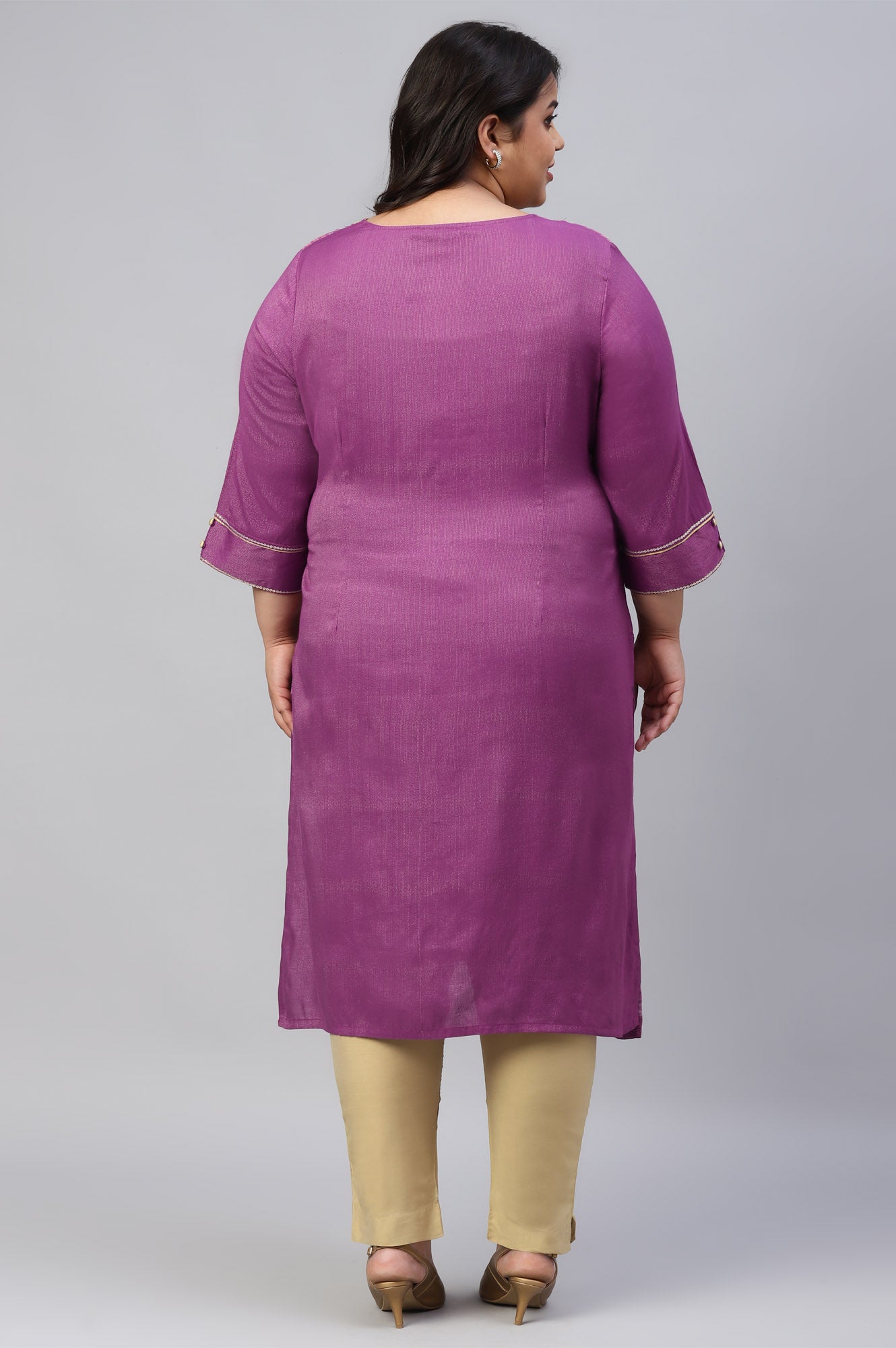 Purple Floral Printed Sequined Ethnic Plus Size kurta