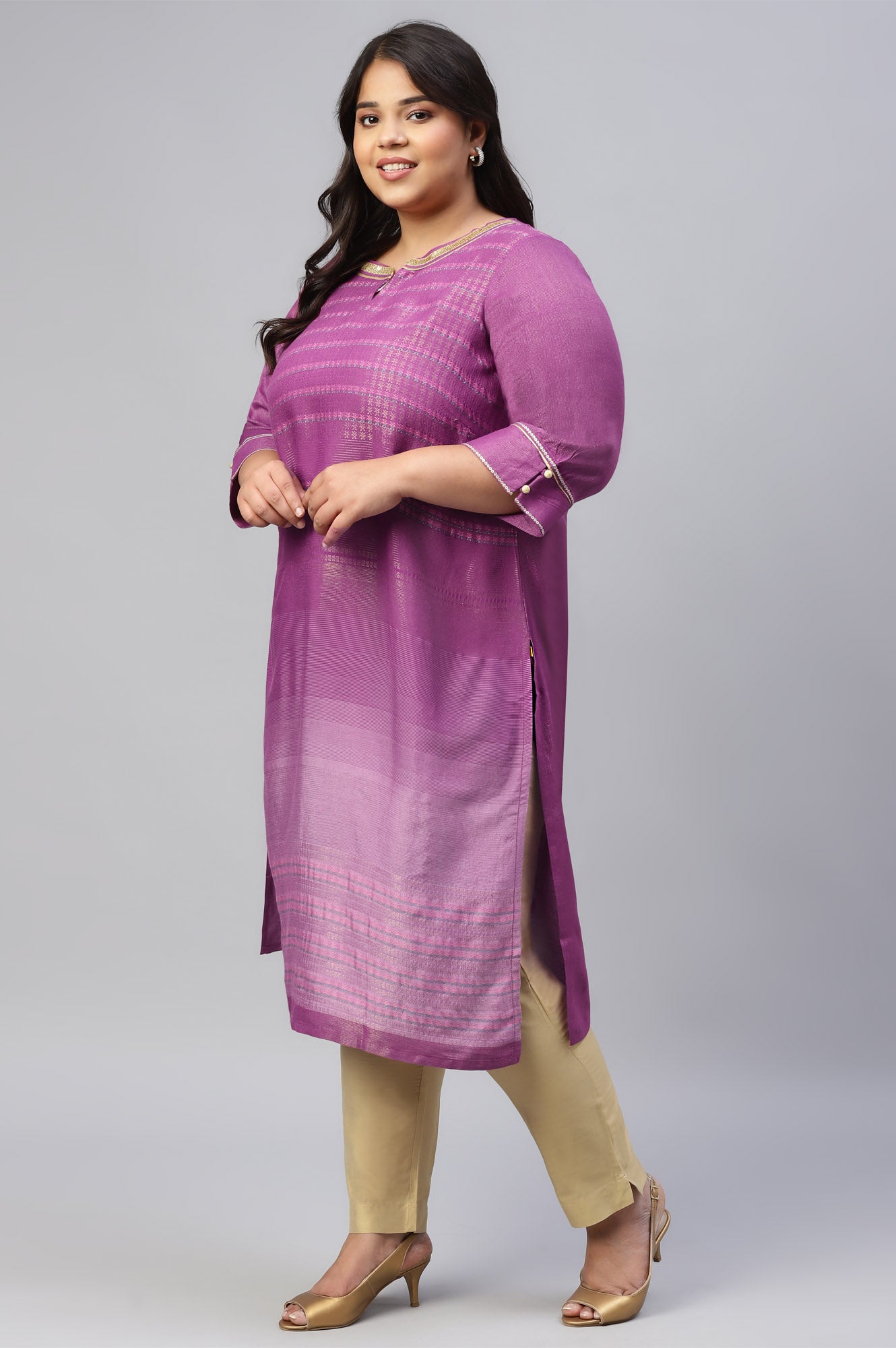 Purple Floral Printed Sequined Ethnic Plus Size kurta