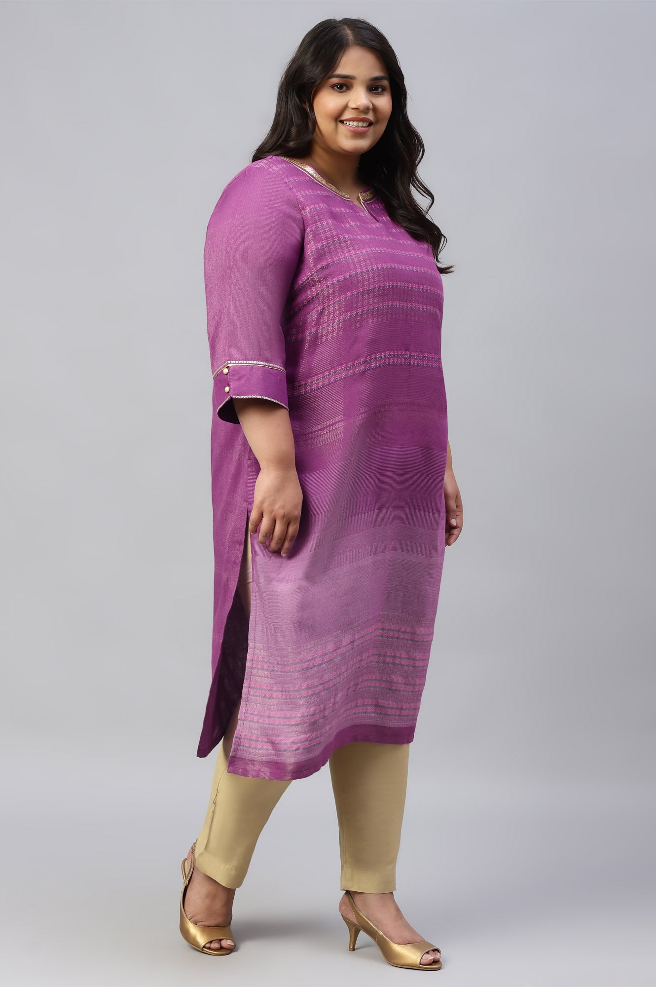 Purple Floral Printed Sequined Ethnic Plus Size kurta