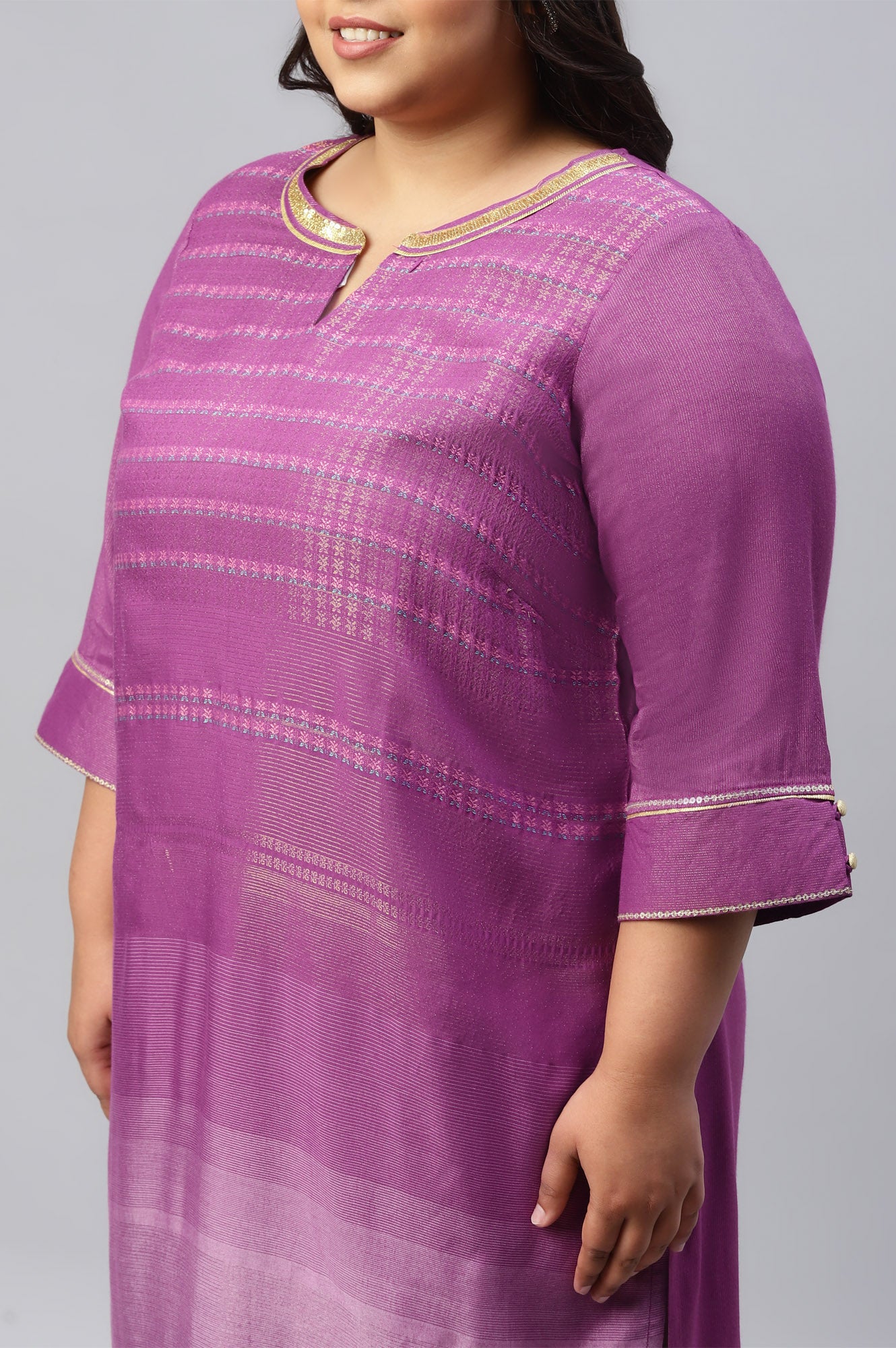 Purple Floral Printed Sequined Ethnic Plus Size kurta