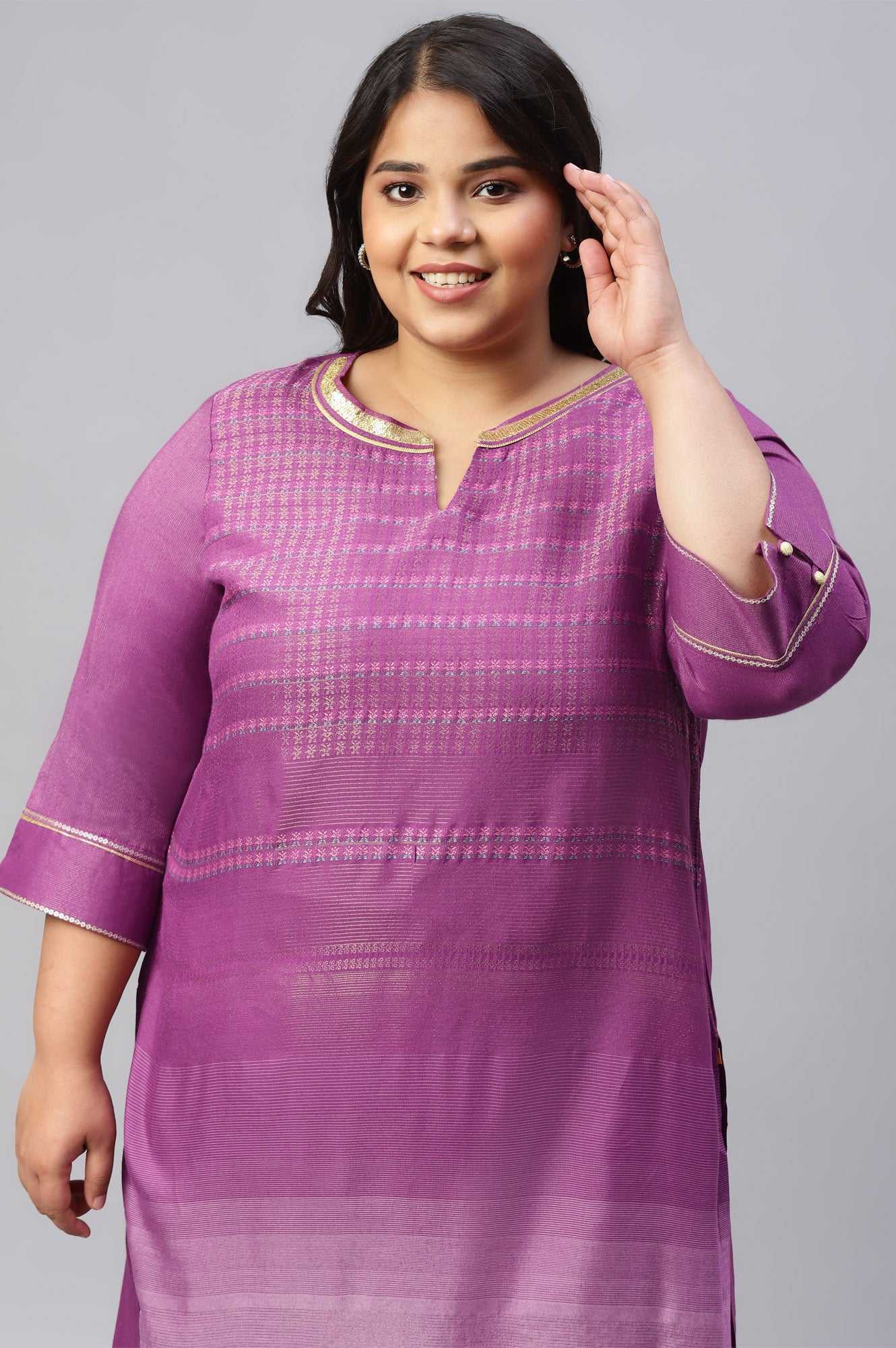 Purple Floral Printed Sequined Ethnic Plus Size kurta