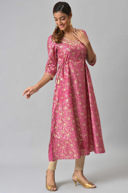 Pink Floral Printed Sequined Ethnic kurta