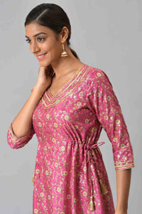 Pink Floral Printed Sequined Ethnic kurta