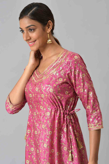 Pink Floral Printed Sequined Ethnic kurta