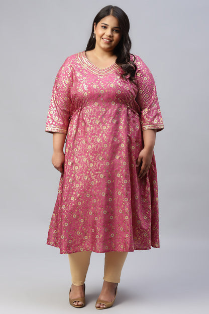 Pink Floral Printed Sequined Ethnic kurta