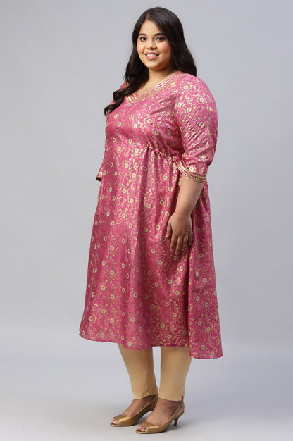 Pink Floral Printed Sequined Ethnic kurta