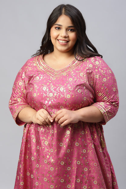 Pink Floral Printed Sequined Ethnic kurta