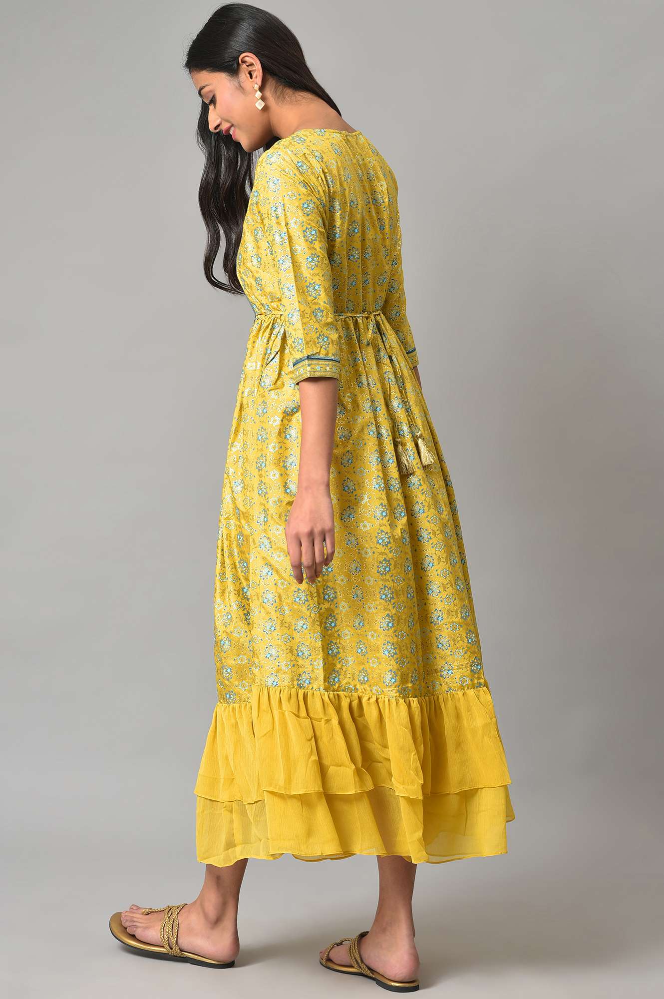 Yellow Festive Dress With Embroidery On Yoke