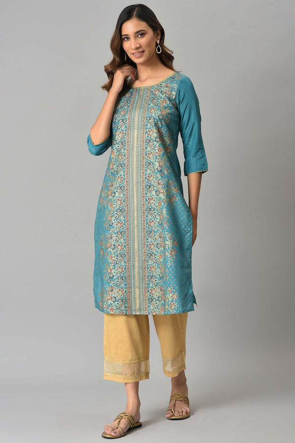 Green Floral Printed Sequined Festive Kurta