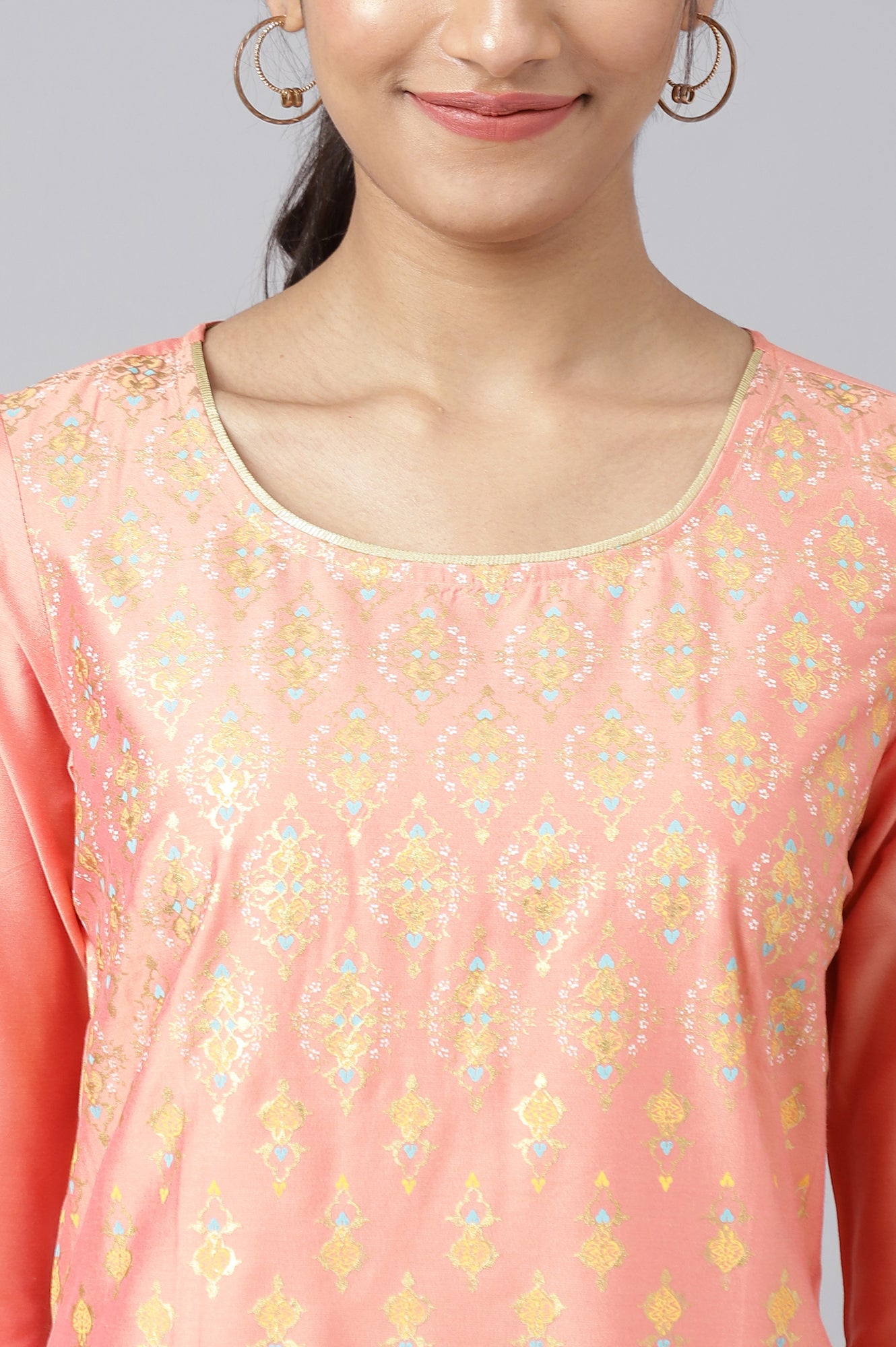 Peach Foil Printed Sequined kurta