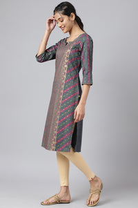 Grey Floral Printed Sequined Ethnic kurta
