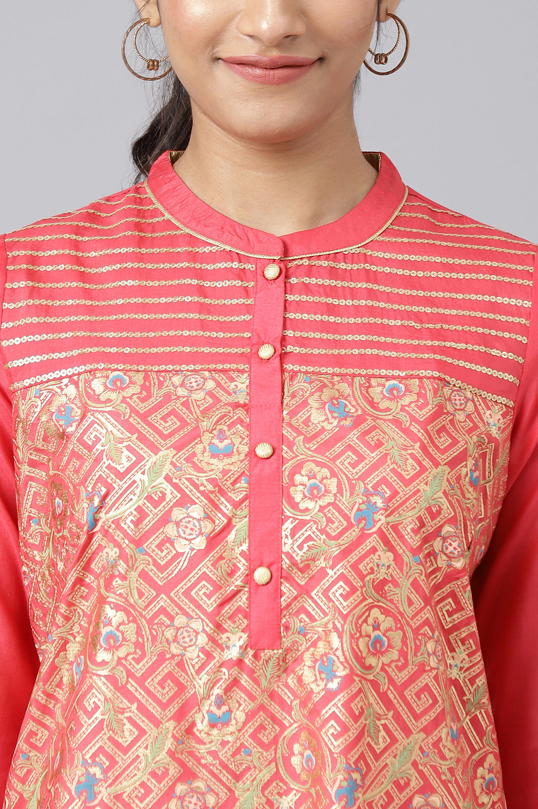 Peach Sequins Straight Kurta and Palazzo Set