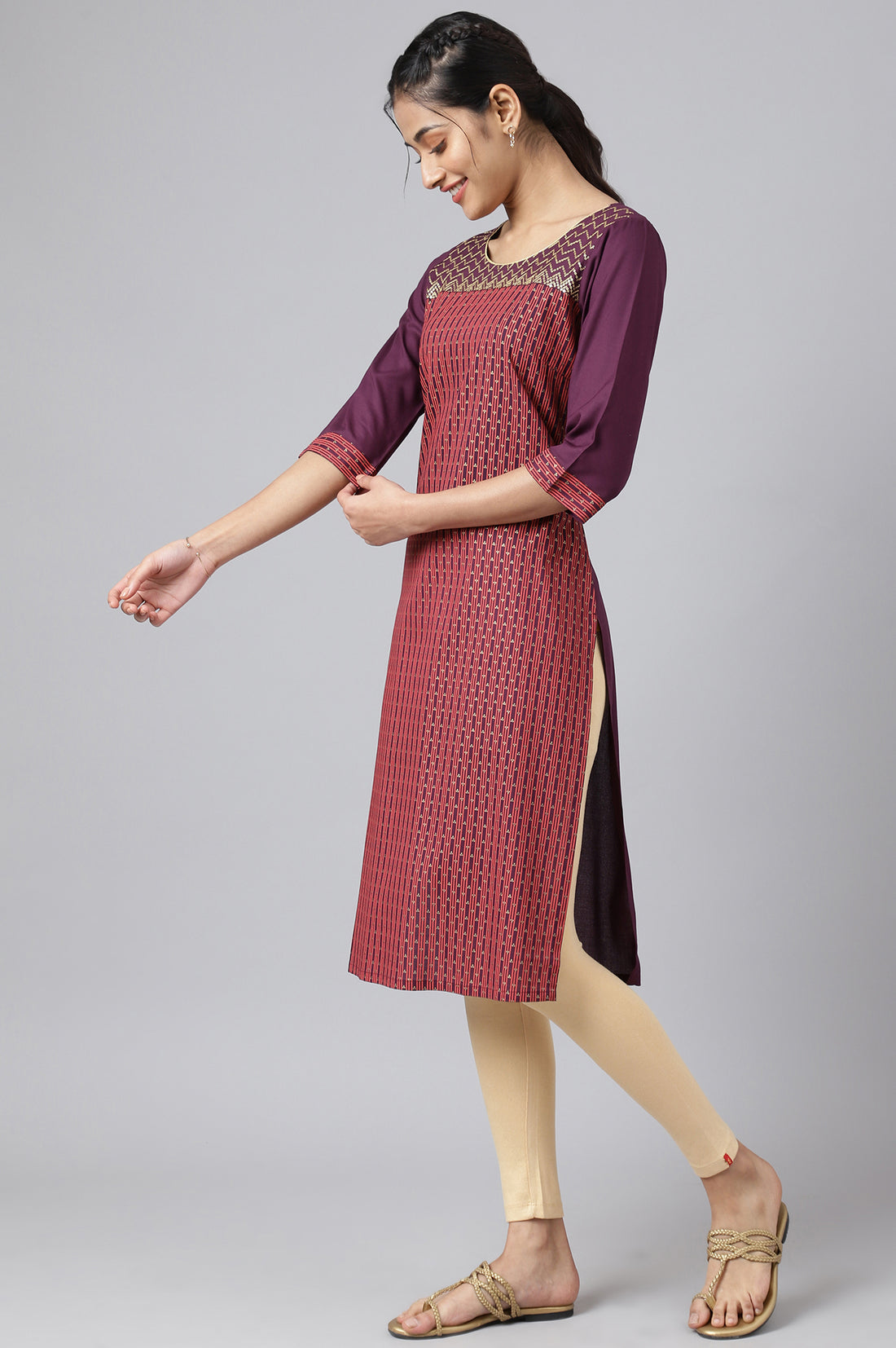 Ecru Printed kurta with Sequin
