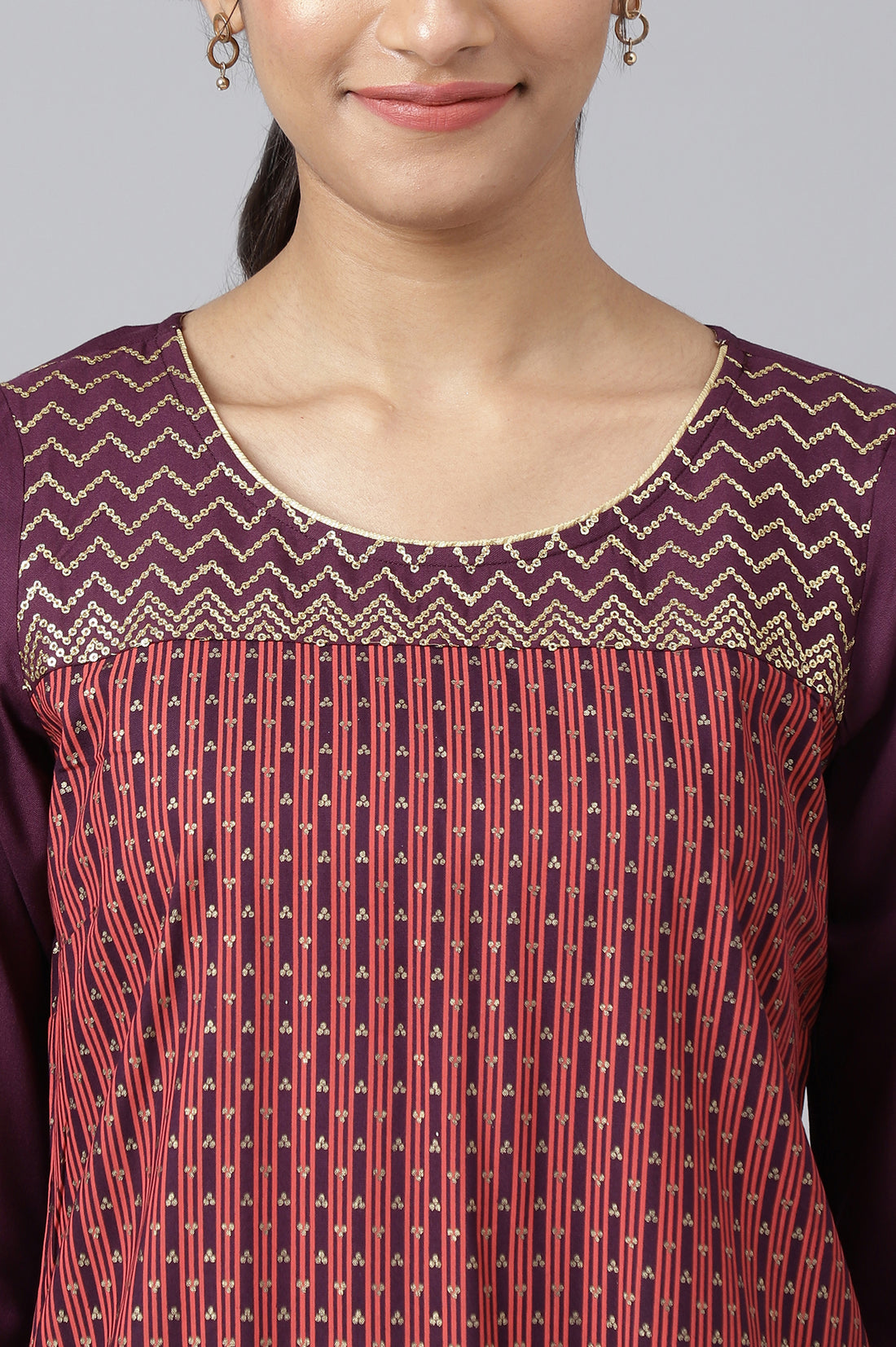 Ecru Printed kurta with Sequin