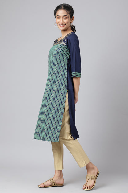 Blue Colour Block Aurelia kurta