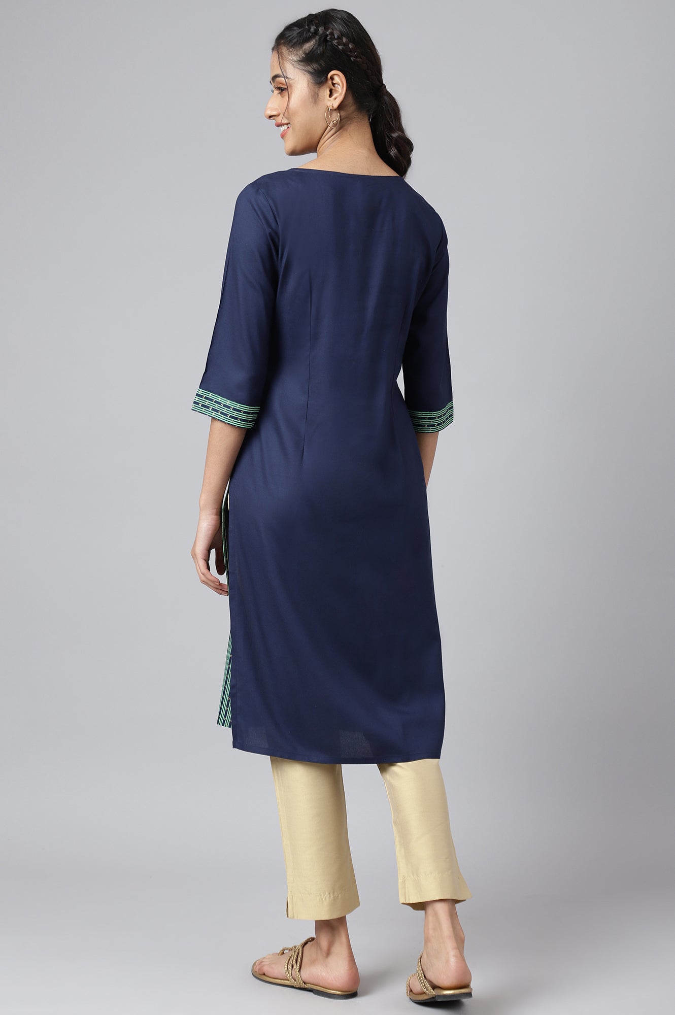 Blue Colour Block Aurelia kurta