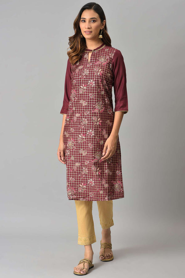 Brown Floral Printed Sequined Ethnic kurta