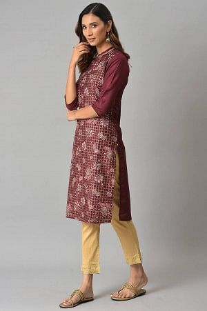 Brown Floral Printed Sequined Ethnic kurta