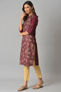 Brown Floral Printed Sequined Ethnic Kurta