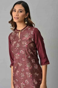 Brown Floral Printed Sequined Ethnic kurta