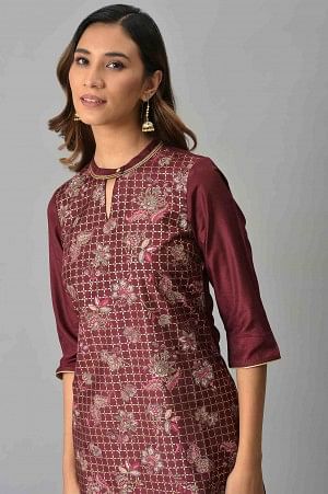 Brown Floral Printed Sequined Ethnic kurta