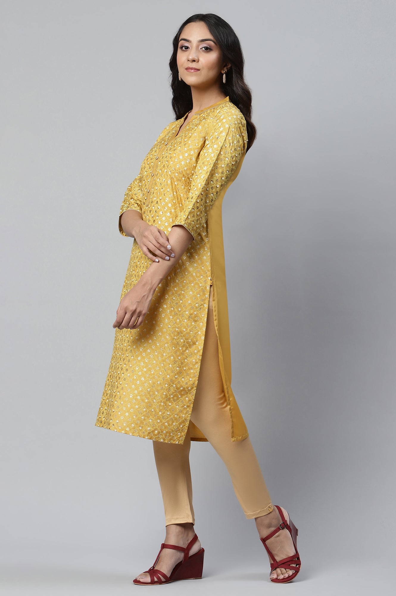 Yellow Foil Printed Straight kurta