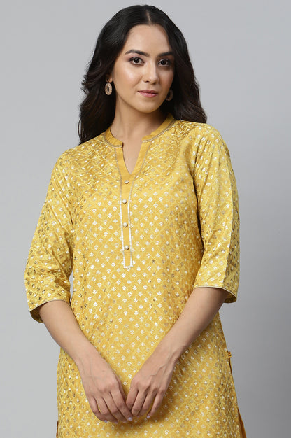 Yellow Foil Printed Straight kurta