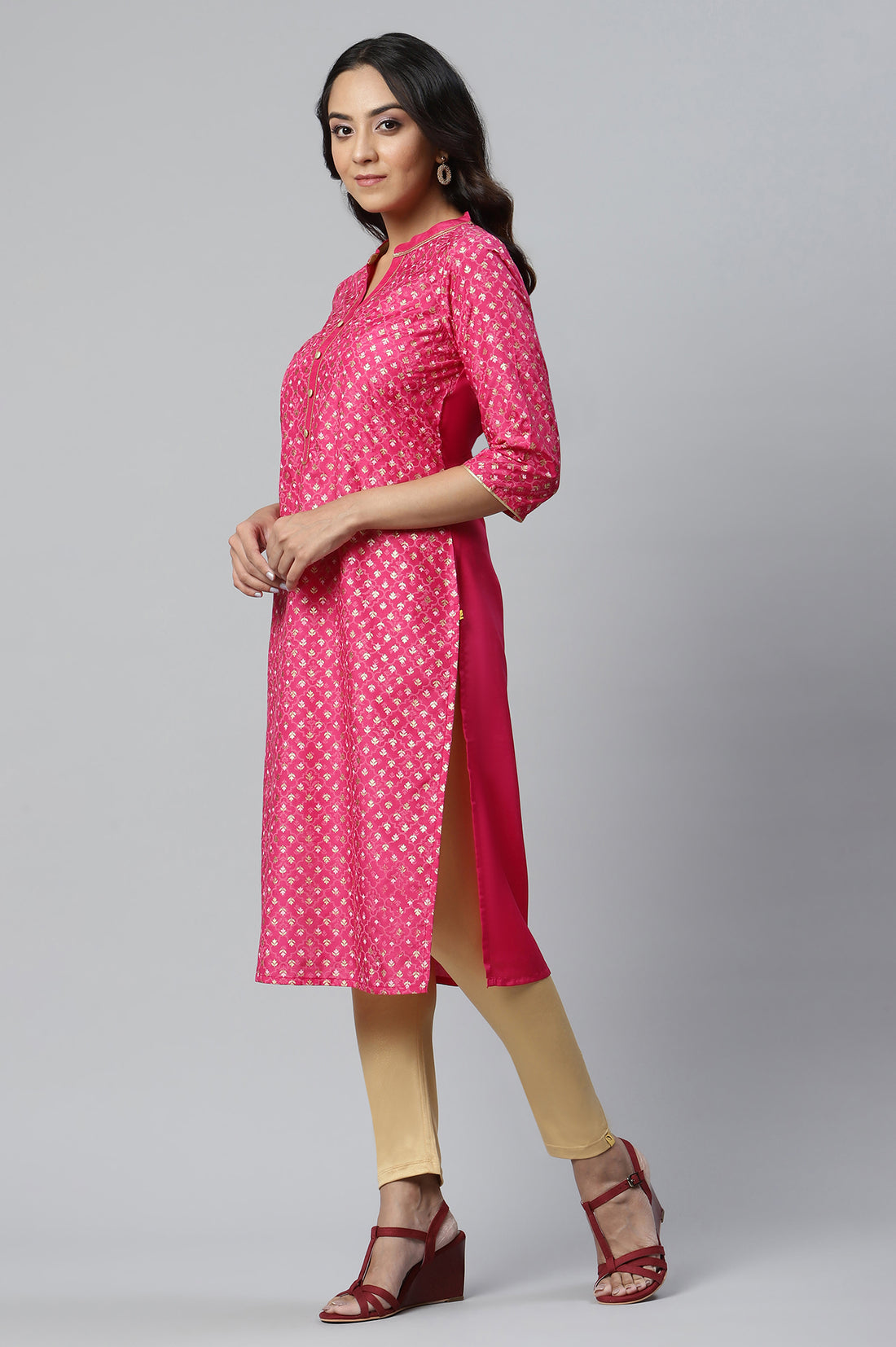 Dark Pink Shantung Draped Pants