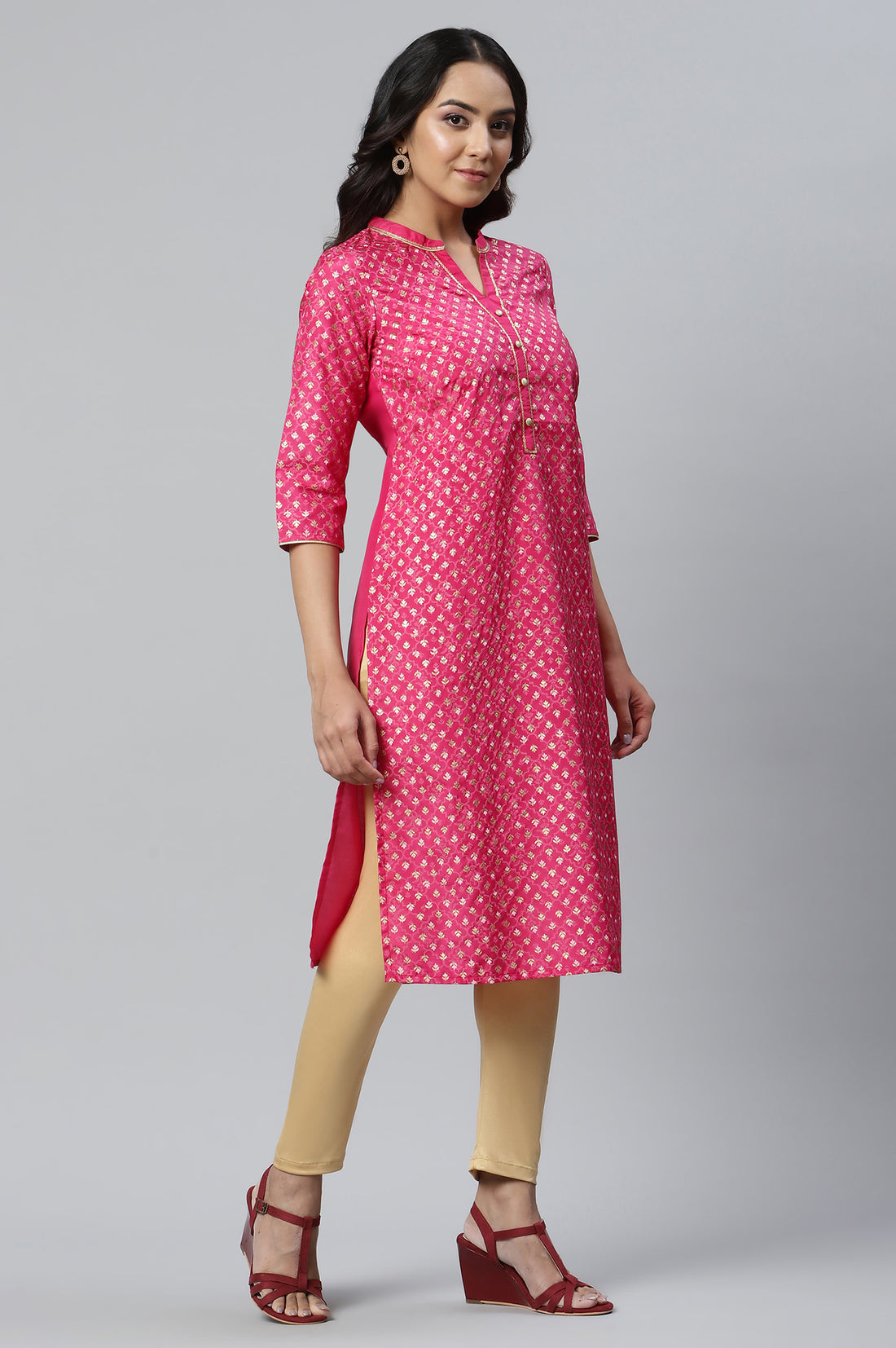 Dark Pink Shantung Draped Pants