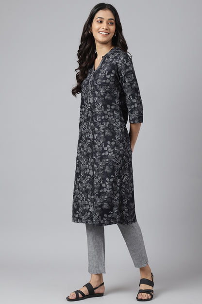 Grey Floral Print Ethnic kurta