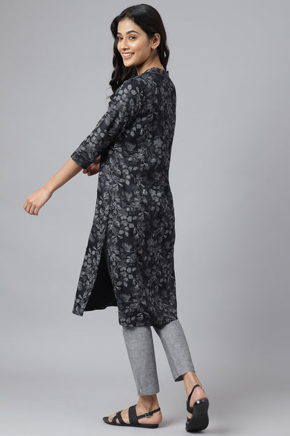 Grey Floral Print Ethnic kurta