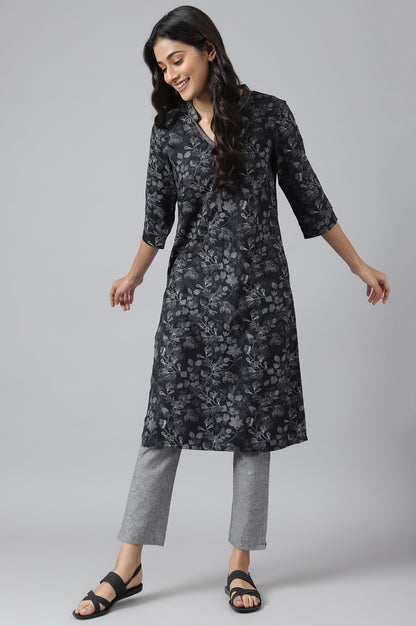 Grey Floral Print Ethnic kurta