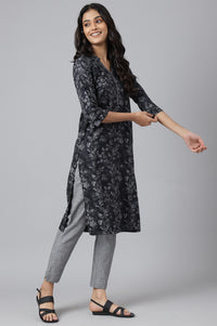 Grey Floral Print Ethnic kurta